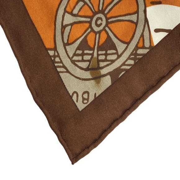 HERMES Carre 70 - Orange Dark Brown Multi Scarf 208-072325 - Picture 3 of 5